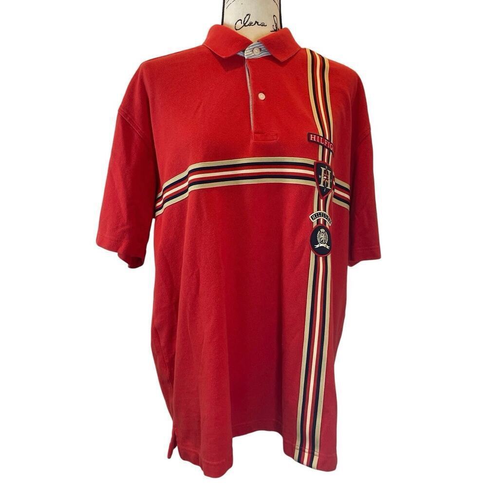 Y2K 90'S TOMMY HILFIGER POLO SHIRT LYON CREST EMBROIDERED PATCHES SZ XL ICONIC - Picture 9 of 16